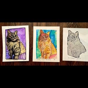 Cat sketch , watercolor painting pop art style prints only